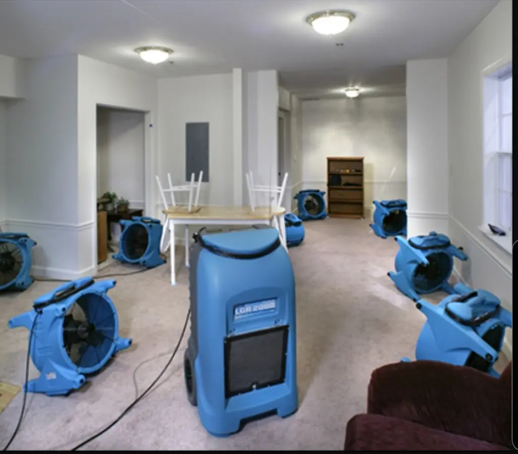 Air movers and dehumidifier setup for Water Damage Restoration in North Salem